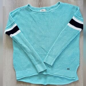 Women's Hollister knitted Teal Sweater with Striped Sleeves